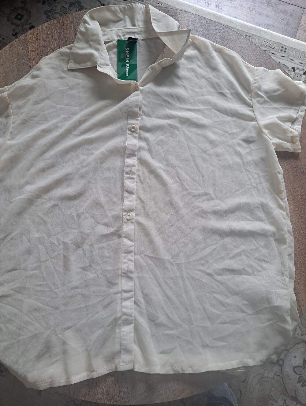 SHEIN Short-Sleeve Button-Down Shirt in Off-White
